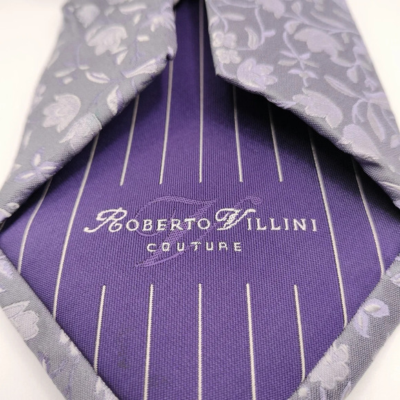 Roberto Villini Couture Silk Necktie Lavender Floral Cottage Core pattern 4 x 58 - Picture 3 of 8